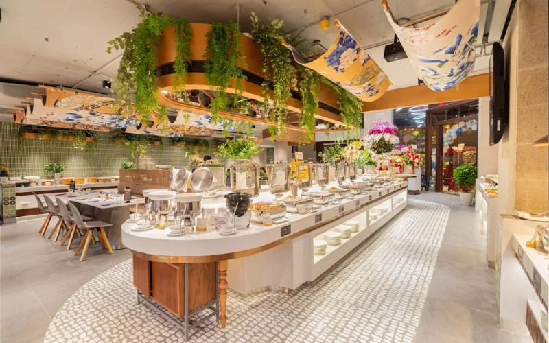 Không gian buffet hiện đại phù hợp cho các buổi gặp gỡ và tiếp khách